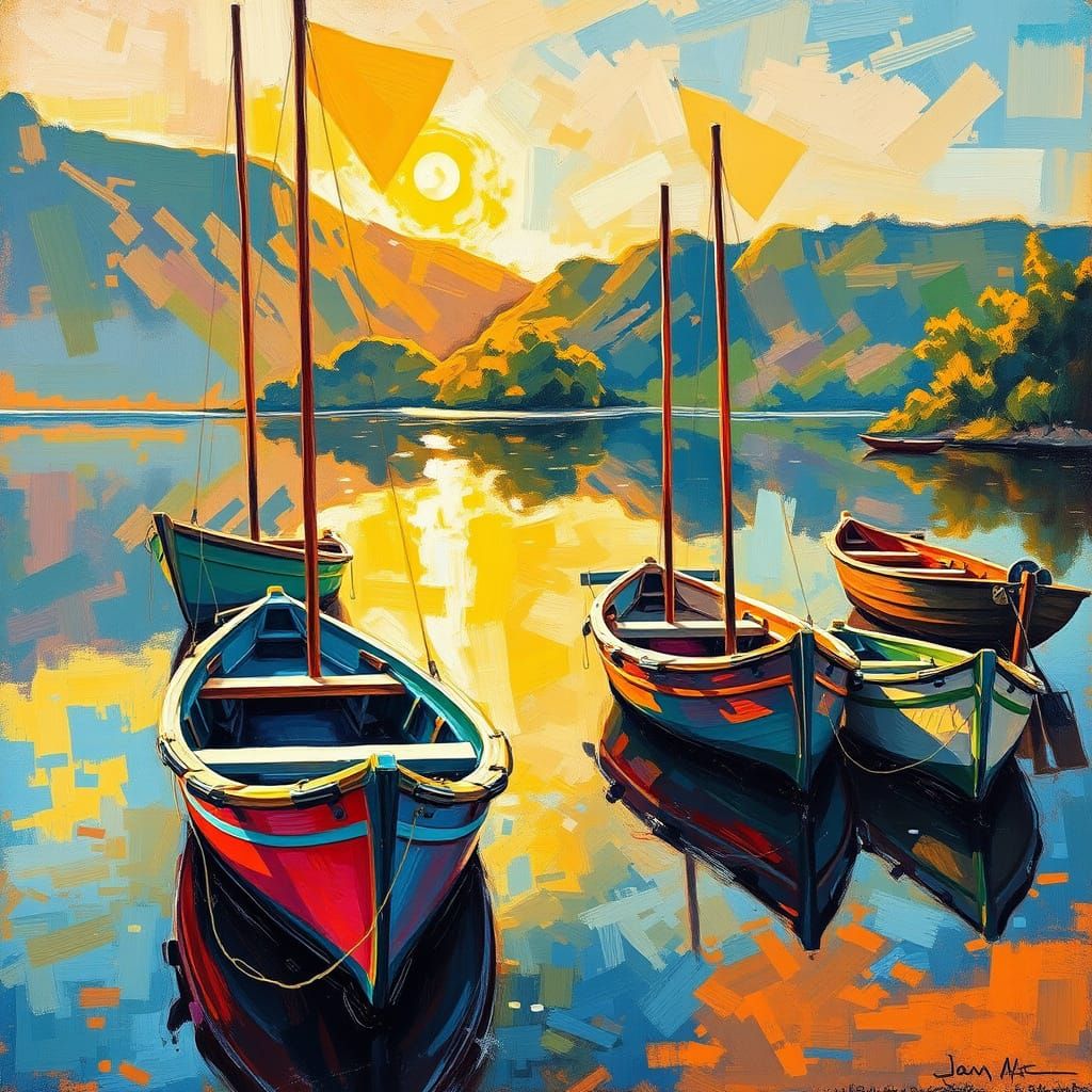 Neo-Expressionist Boats in Golden Light