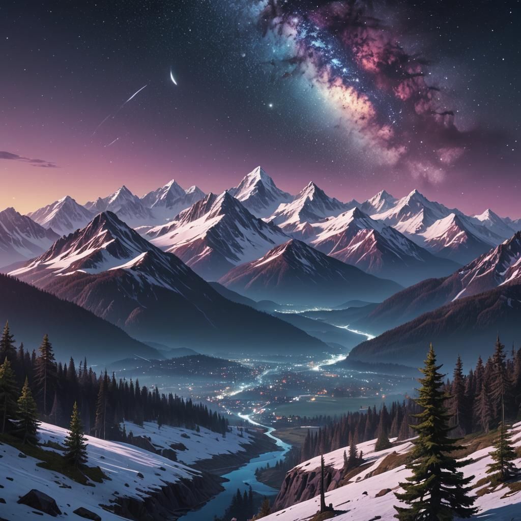 Majestic Mountain Landscape Under the Milky Way