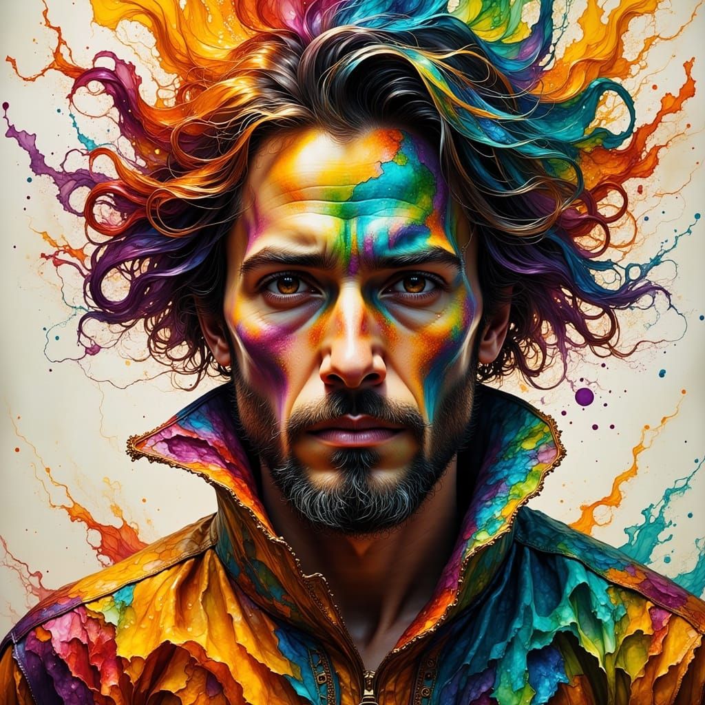 Vintage Portrait Merged with Abstract Ink Splashes