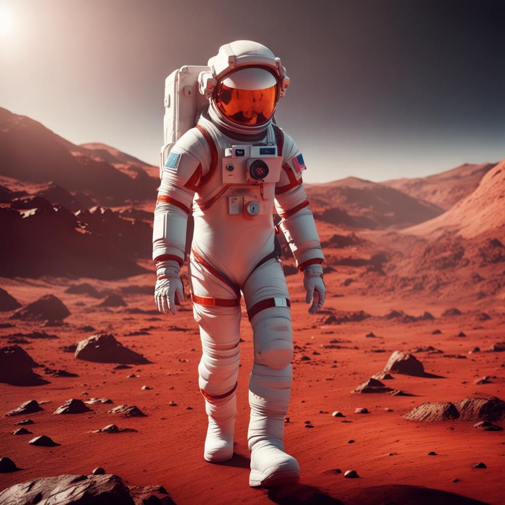 Red-Haired Astronaut Explores Mars in Stunning Hyper-Realism