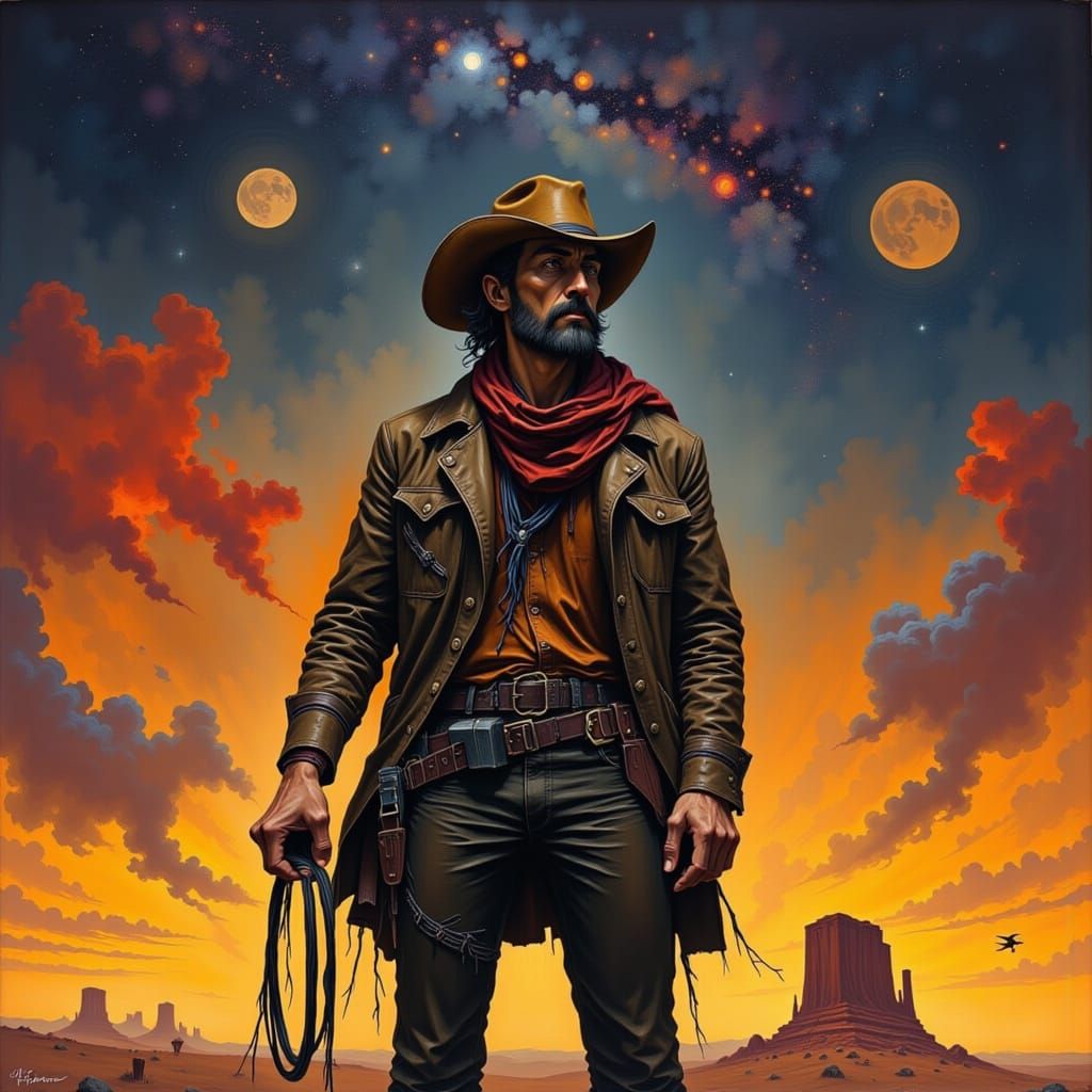 Cowboy Lassoing Stars in Old West Fantasy