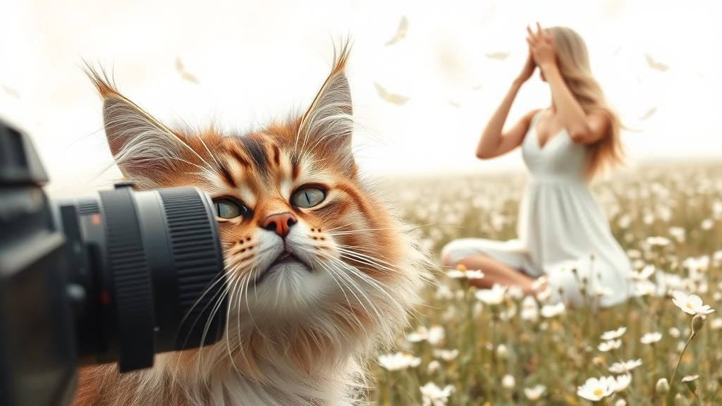 Dreamy Yoga Scene with Fluffy Kitten