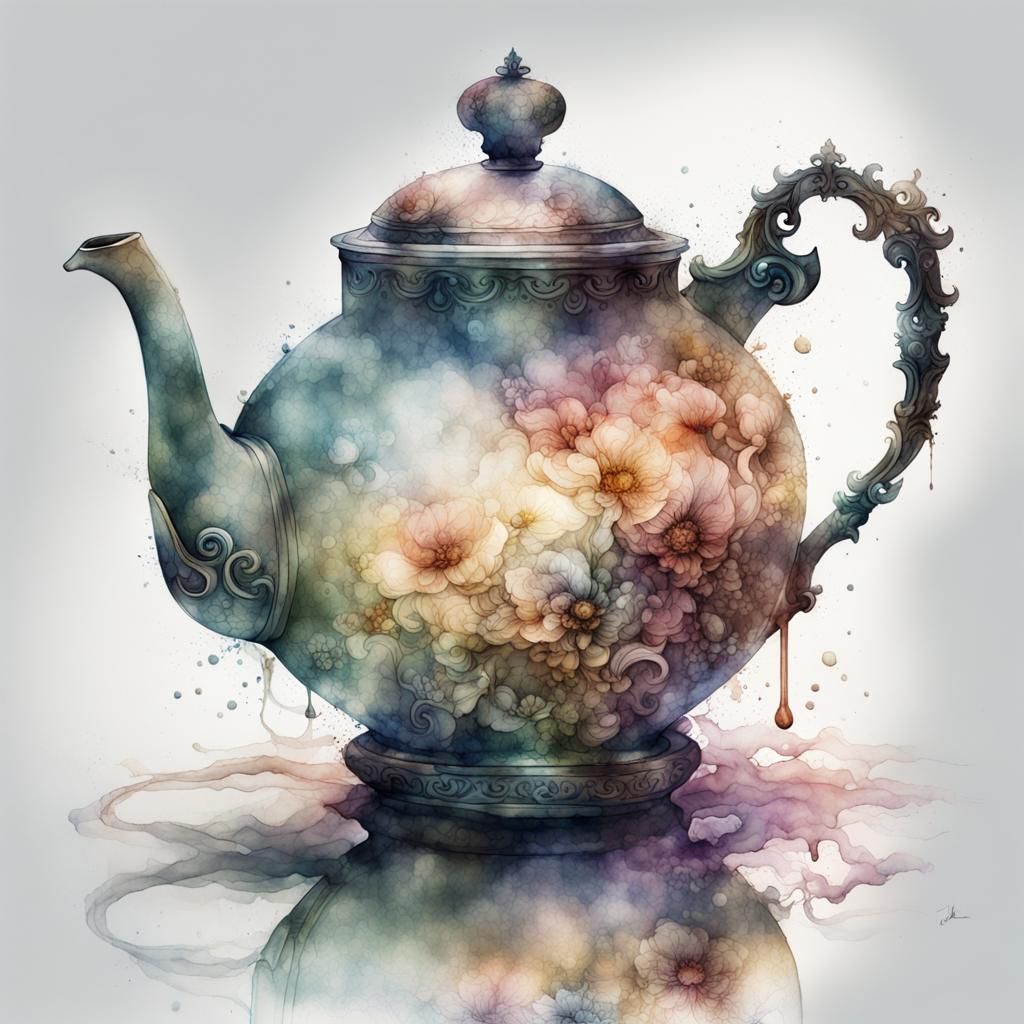 Stunning Teapot in Watercolor Style