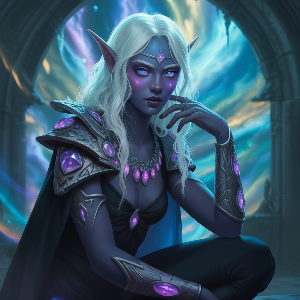 Drow Sorceress in Gothic Archway, Dark Fantasy Concept Art