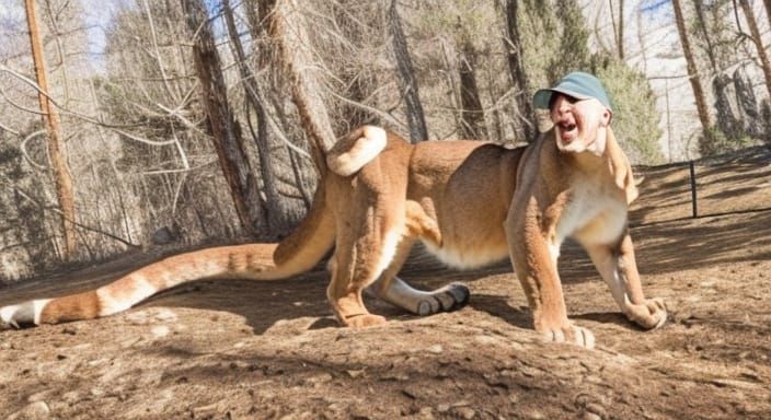 Fierce Mountain Lion Ambush in Forest Terrain