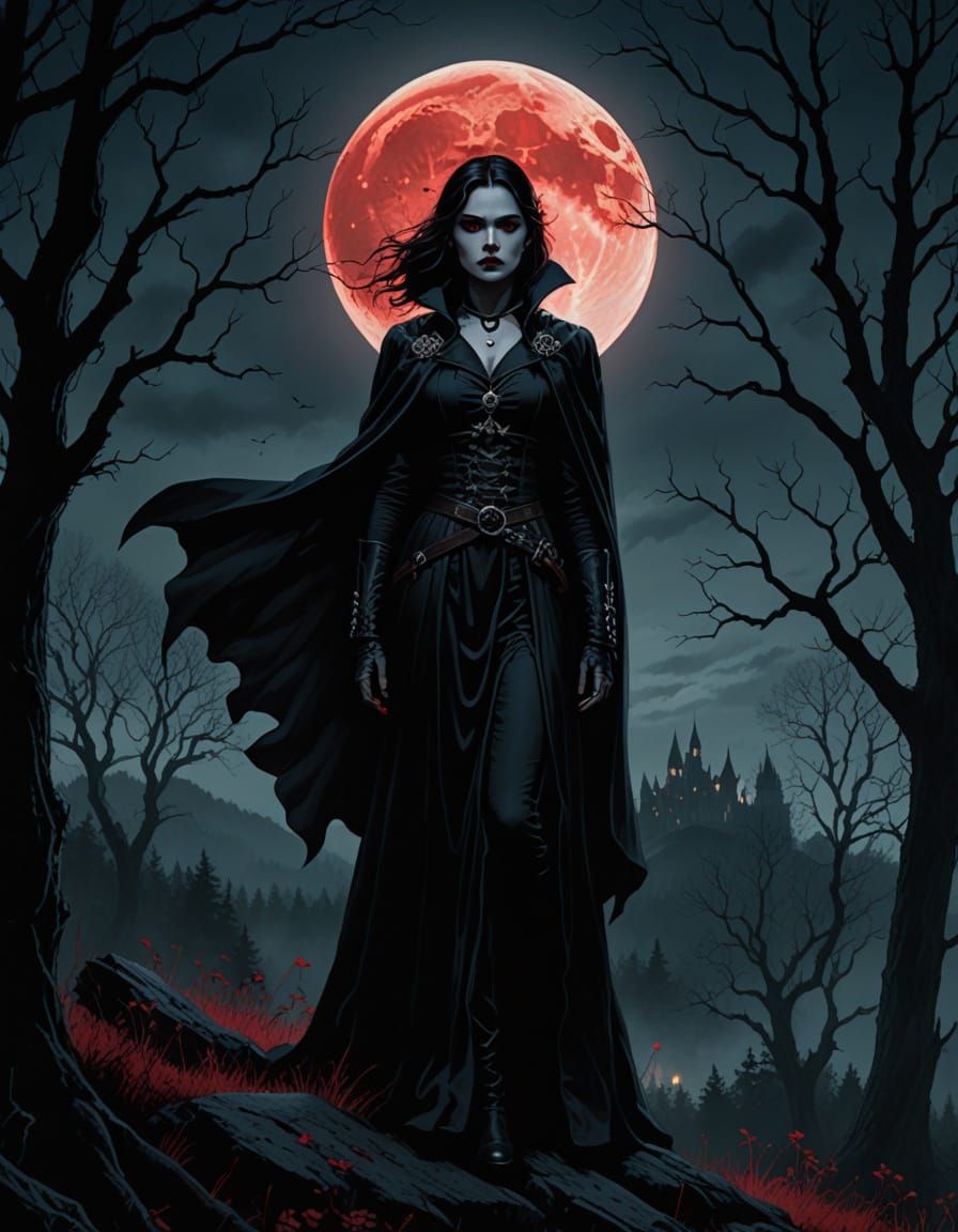 Vampire Silhouette: Gothic Digital Art in Dark Fantasy Style