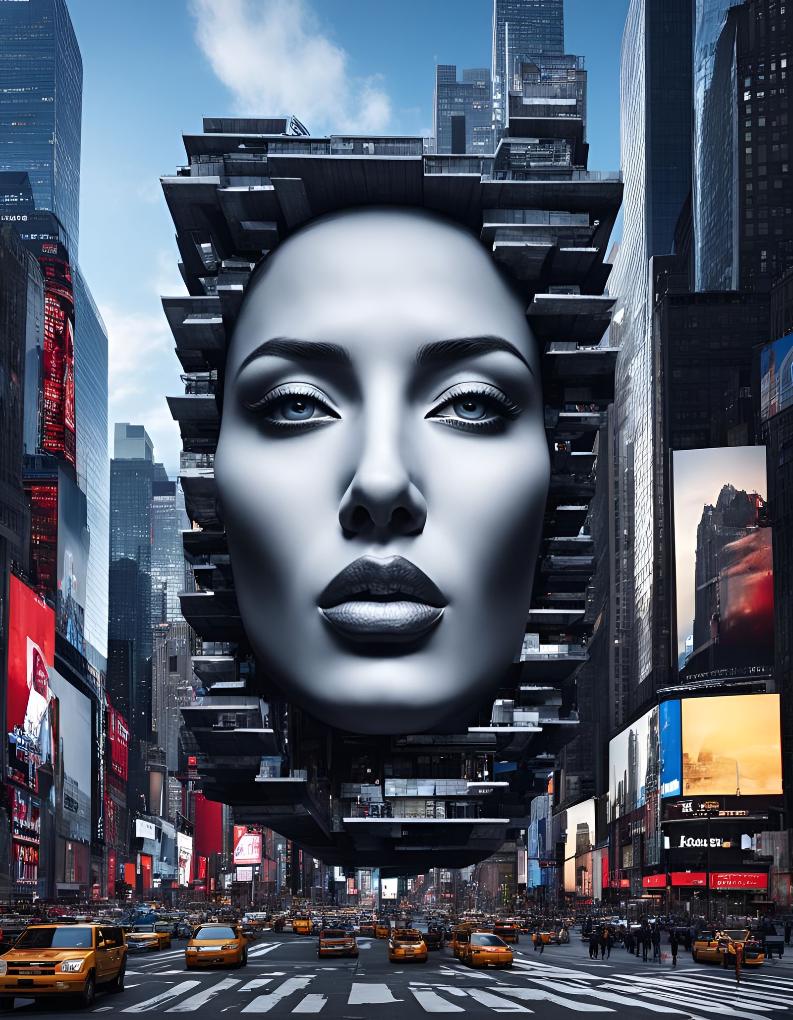 Surrealist Portrait of NYC Times Square in Neo-Expressionist...