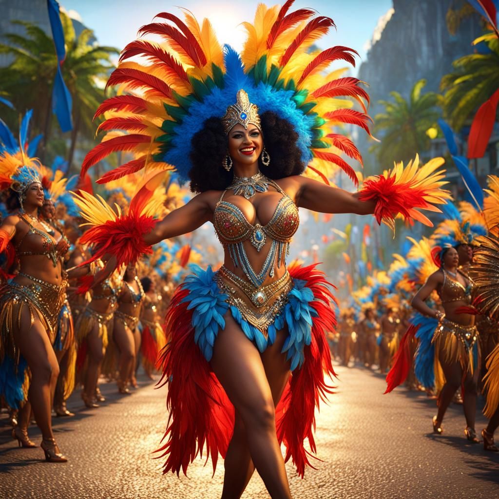 Vibrant Carnaval Dancer Unveils Fantastical Rio Streets