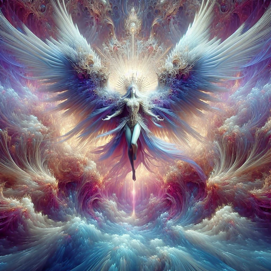 Majestic Angel of Miracles in Surreal Fantasy Landscape