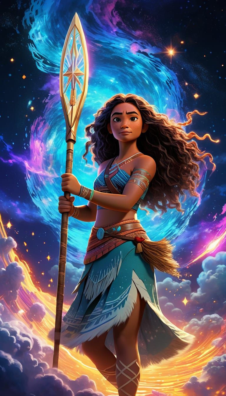 Moana Celestial Navigator in Cosmic Nebula Anime Art