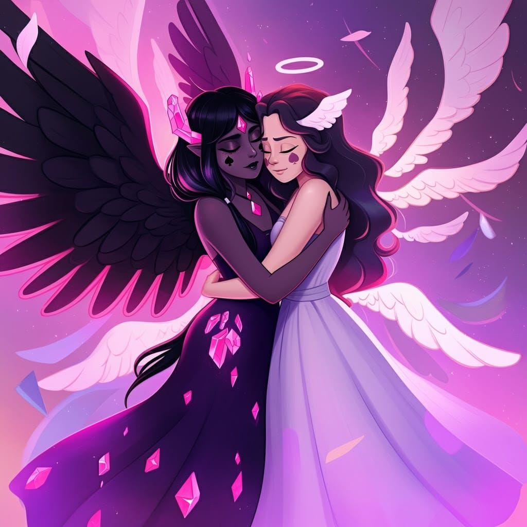 Angelic Embrace in Astral Realm, Neon Accents