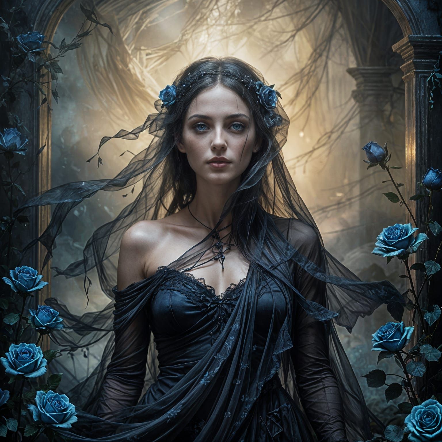 Gothic Female Figure in a Decayed Dreamscape