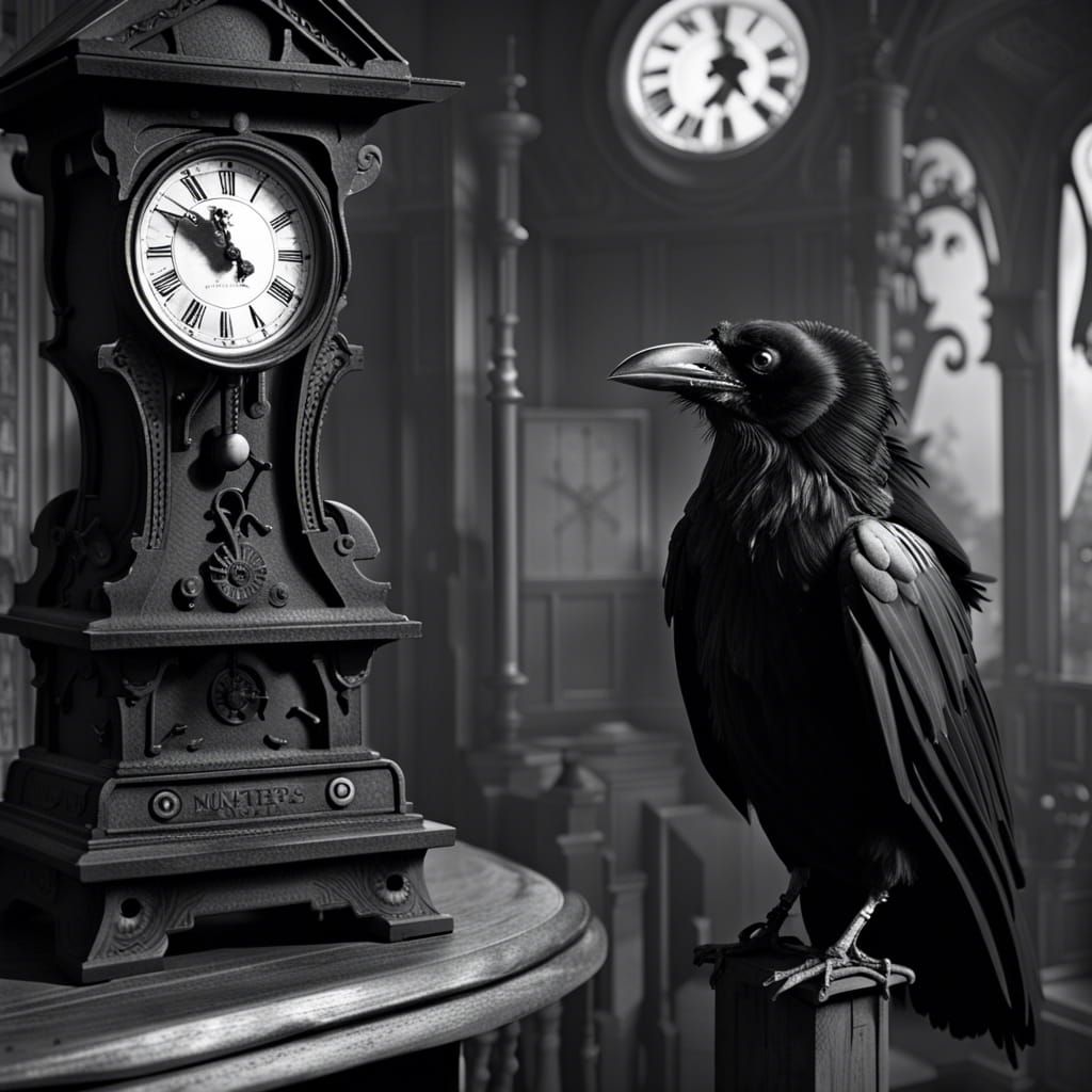 Epic Munsters Clock Tower Scene with a Raven