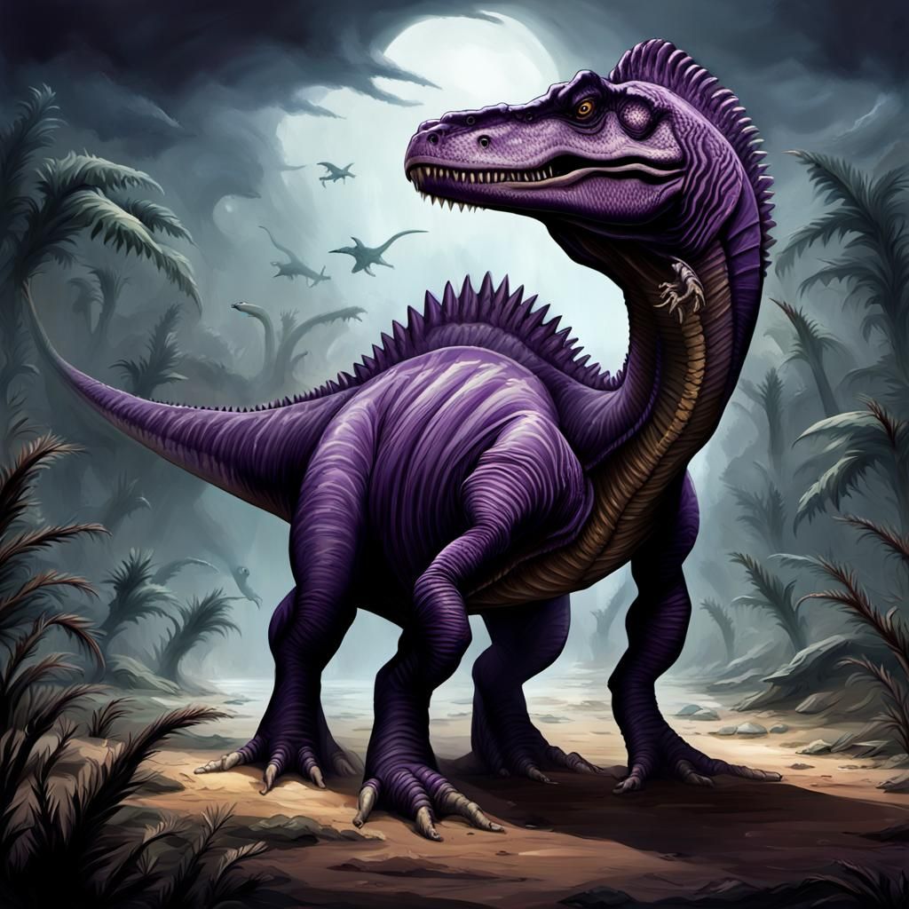Dark Purple Spinosaurus in North African Landscape