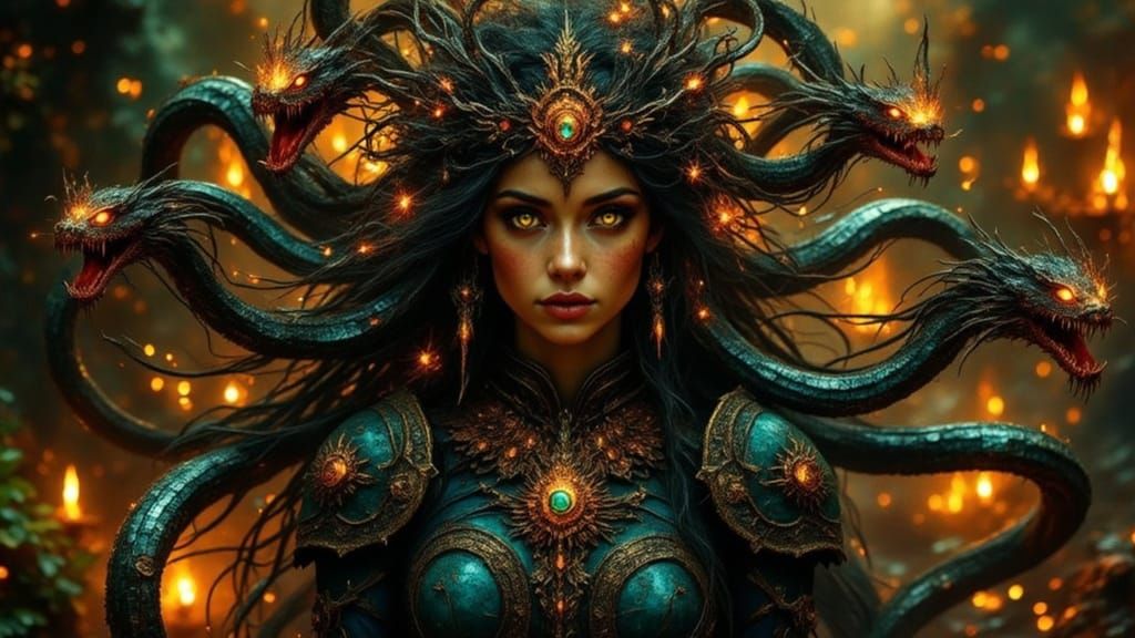 Enigmatic Flame Angel in Ancient Labyrinth