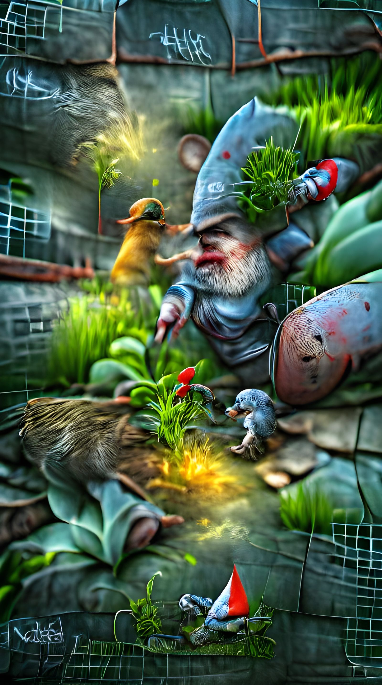 A gnome attacks a garden rat beautiful CryEngine detailed pa...