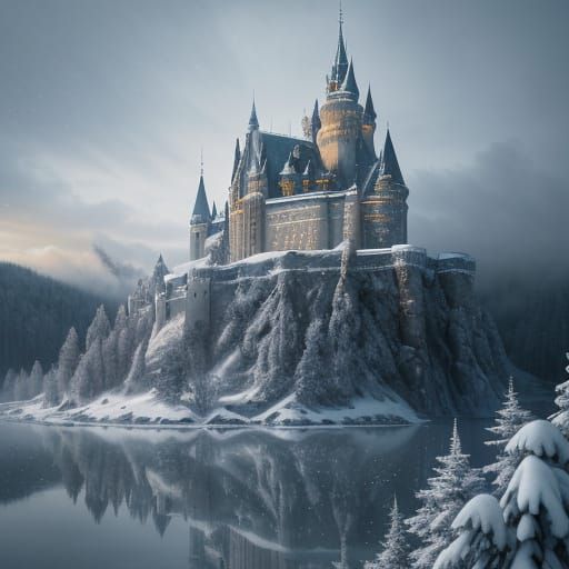Majestic Winter Castle in a Frosty Wonderland
