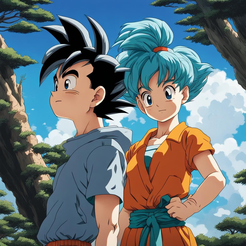 Bulma and Goku in Studio Ghibli-Inspired Anime Key Visual