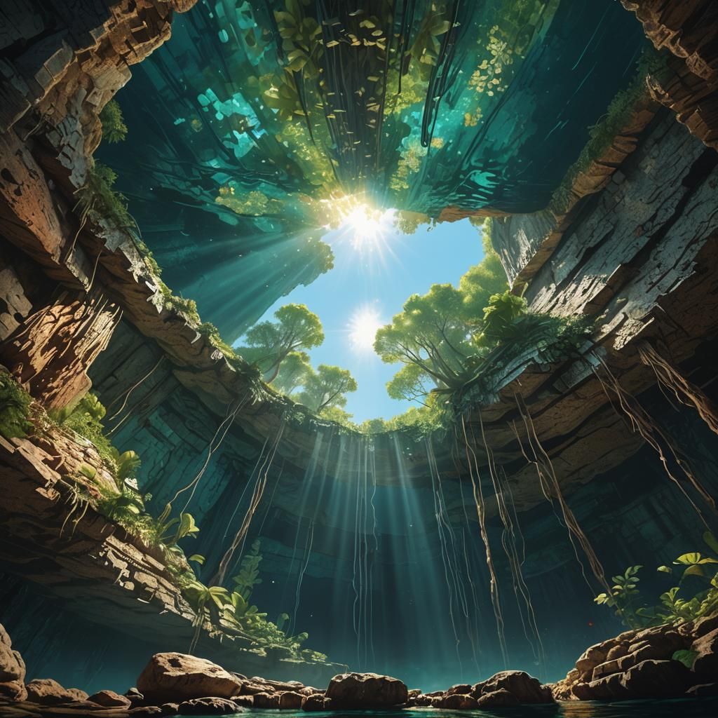 Vibrant Cenote Depths in Hyperrealistic Art