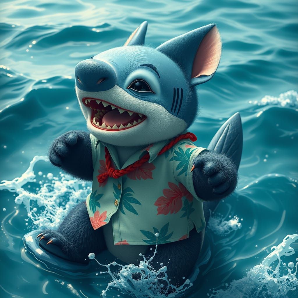 Shark Panda Hybrid Rides the Waves