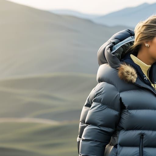 Young Woman Wearing a Luxurious Puffer Jacket