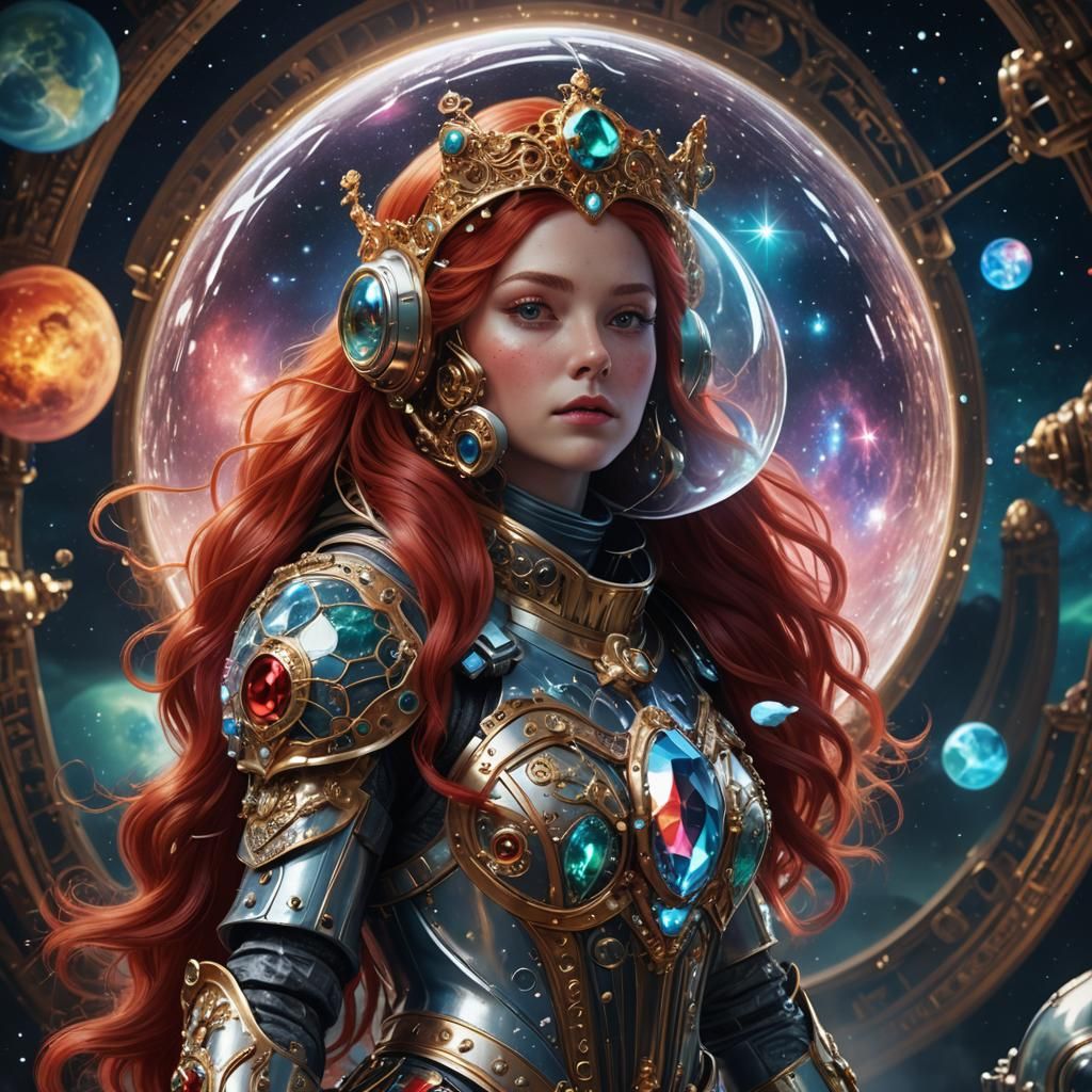 Princess Astronaut in Shimmering Space Suit with Celestial B...