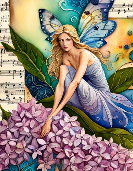 Surreal Fairy in Whimsical Watercolor Collage