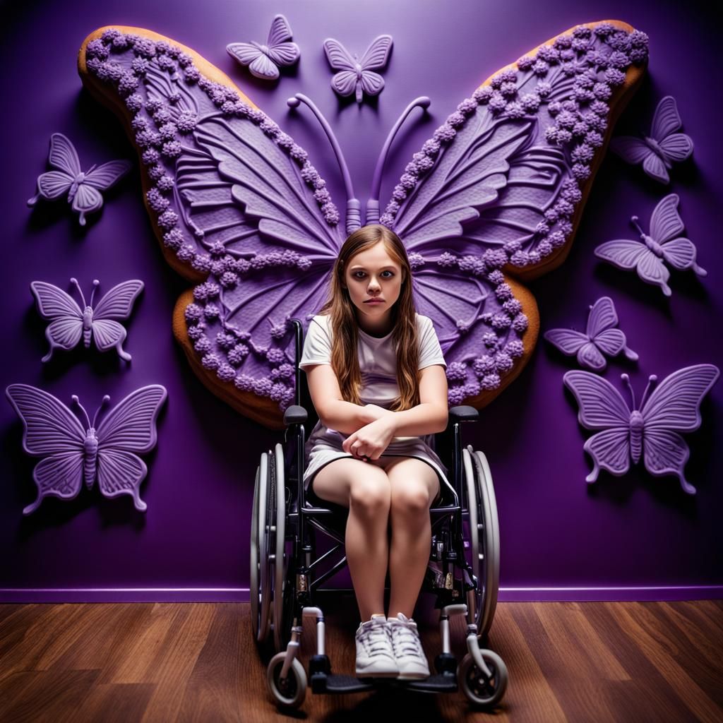 Teenage Girl with Rett Syndrome in Front of Vibrant Purple B...