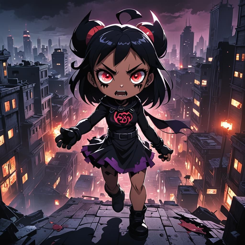 Dark Fantasy Anime Powerpuff Girl Rises in Eerie City