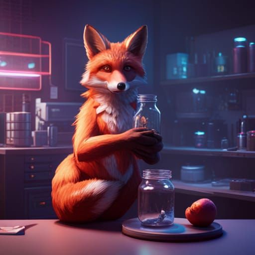 Cyberpunk Fox in Laboratory Setting