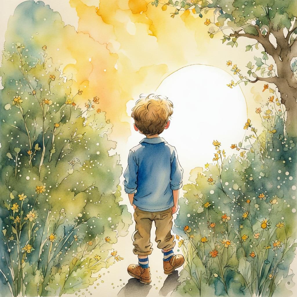 Whimsical Fairytale Boy Marvels at Dawn Sparkles