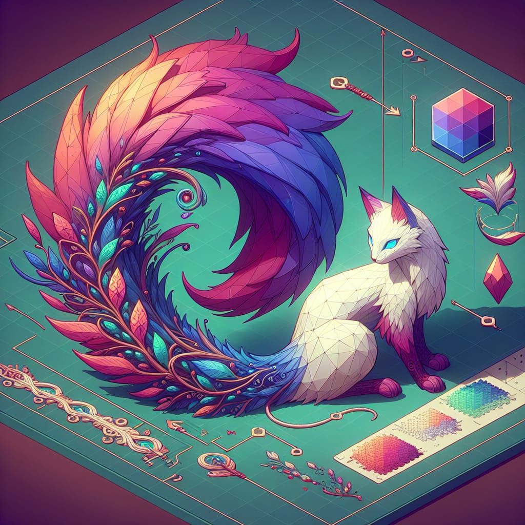 Low Poly Feline Tail Concept Art in Fantastical Colors