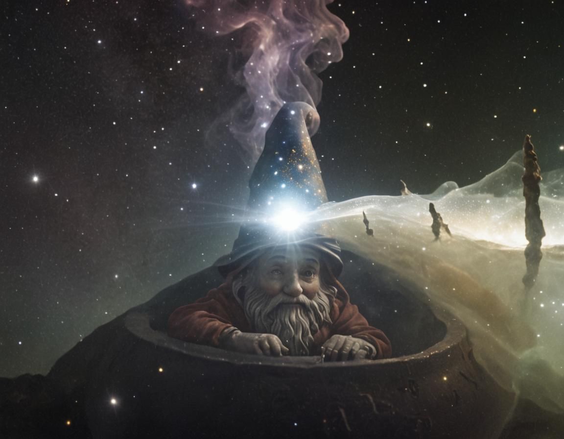 Surrealist Gnome in Ethereal Cosmic Vessel