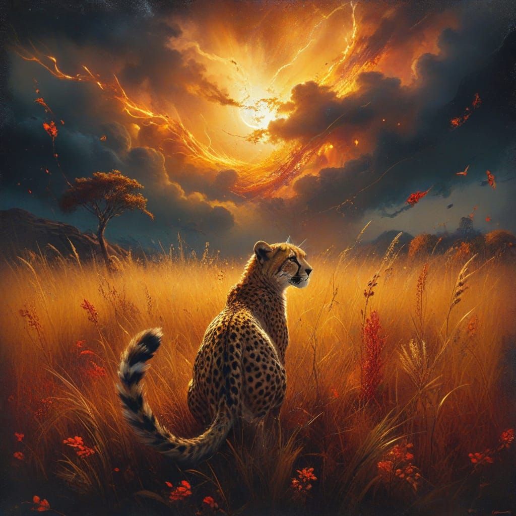 Cheetah in Autumnal Serengeti Storm
