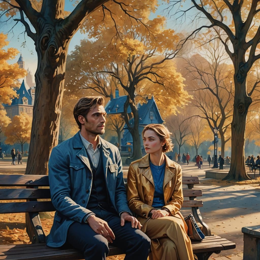 Man on Park Bench Stares at Woman with Another Man in Fantas...