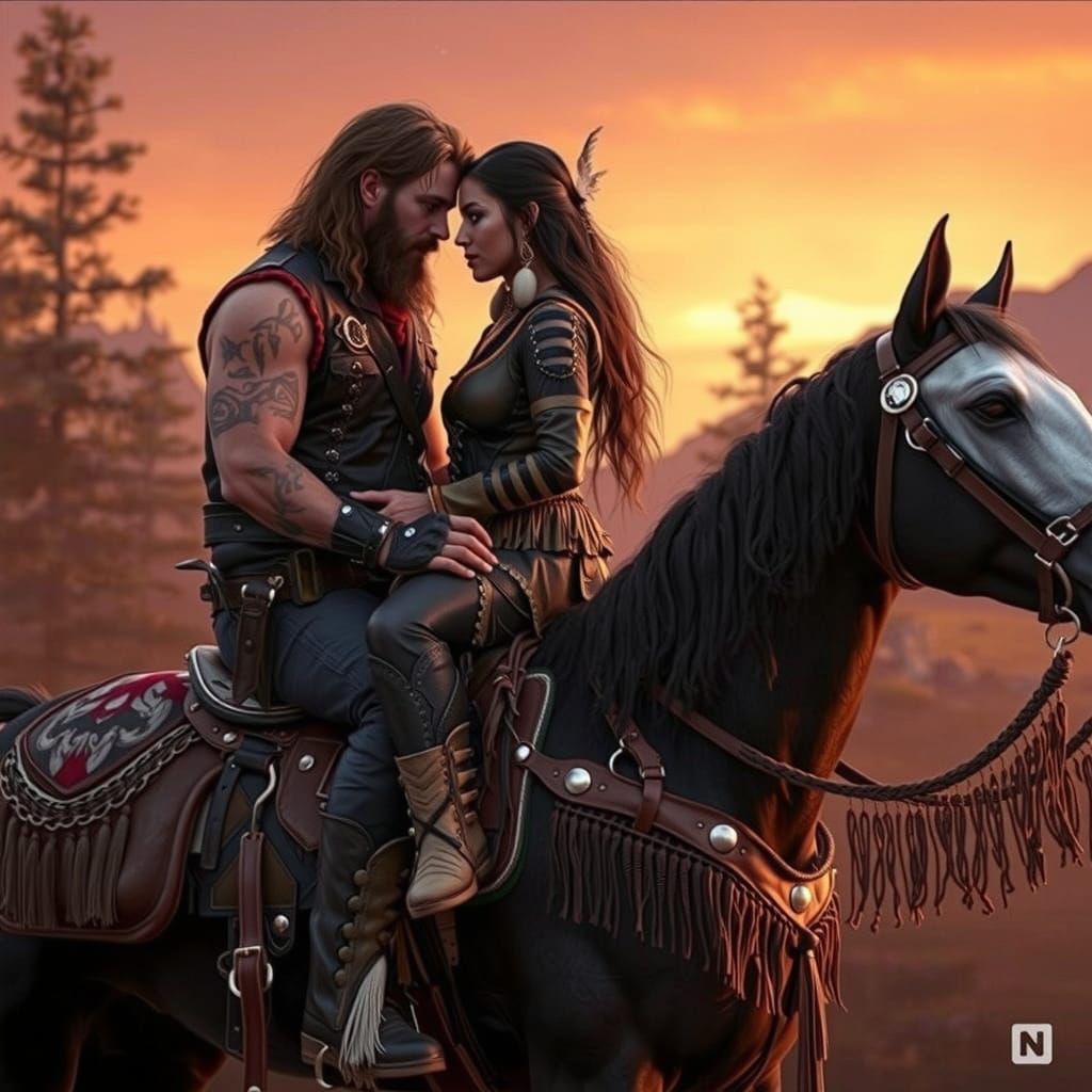 Wilderness Ride at Sunset in Digital Art Style