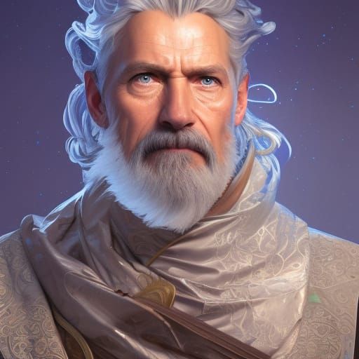 Mad King Portrait with Blue Crystals, Digital Art