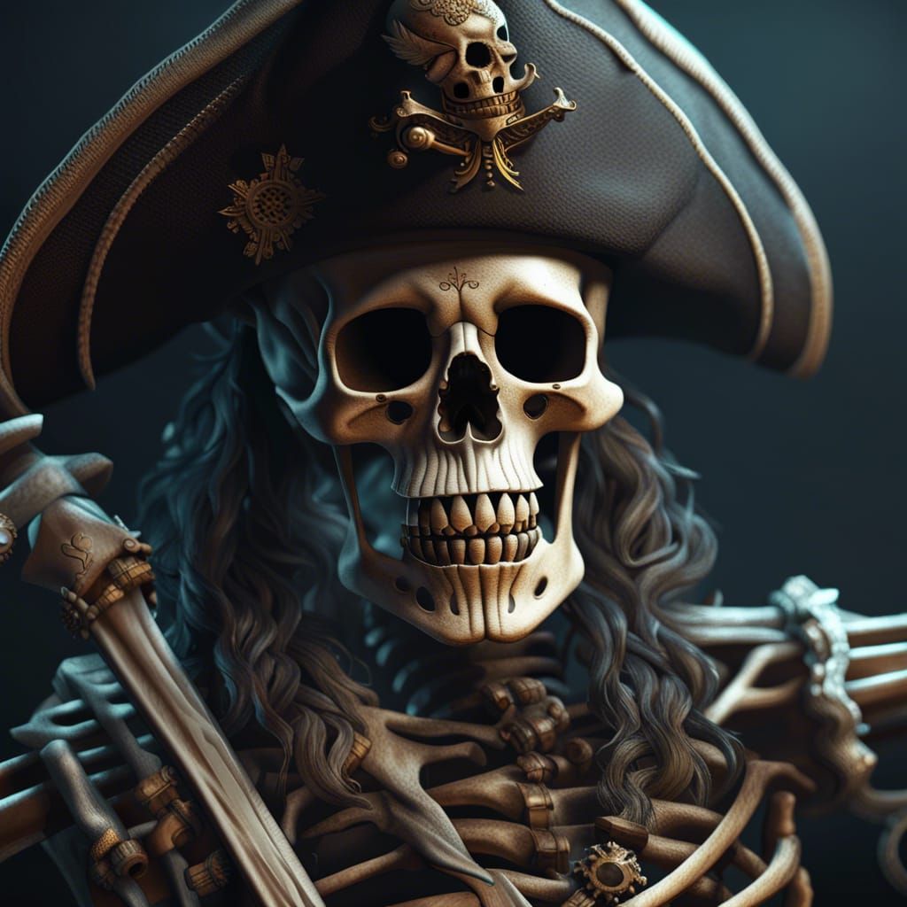 Vibrant Skeleton Pirate in Photorealistic Digital Art