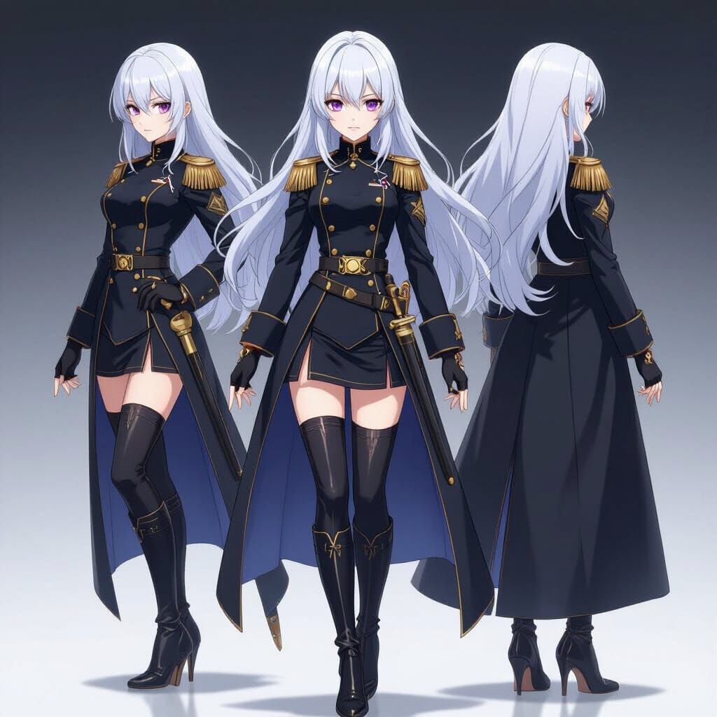 Anime Female Admiral in Black Uniform with Sword
