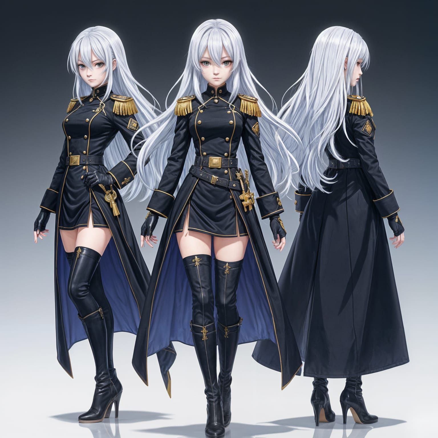 Anime Female Admiral in Black Navy Uniform with Sword