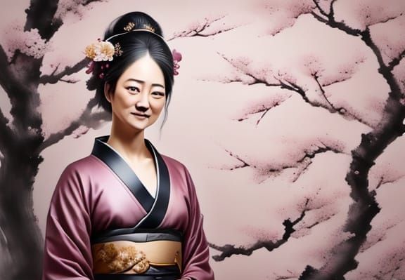 Elegant Geisha in Ukiyo-e Splash Art Style