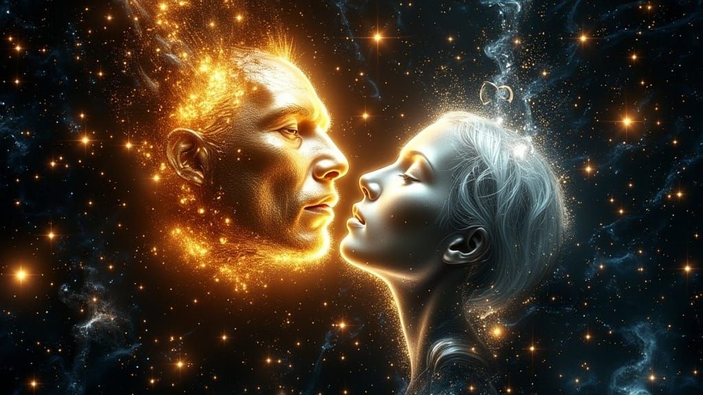 Cosmic Lovers in Dramatic Embrace