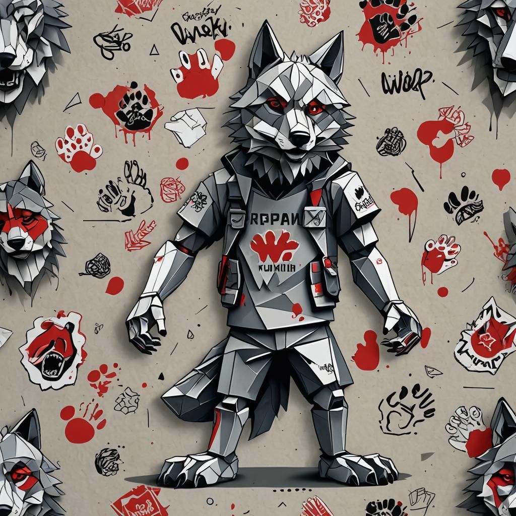 Cyberpunk Wolf in Polish Graffiti Style