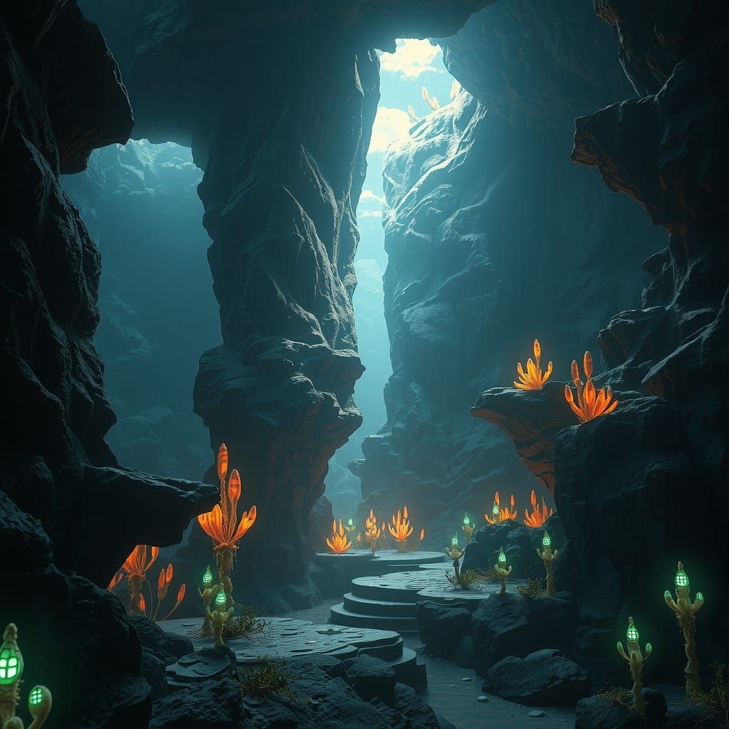 Ethereal Glow in Ancient Underwater Caverns