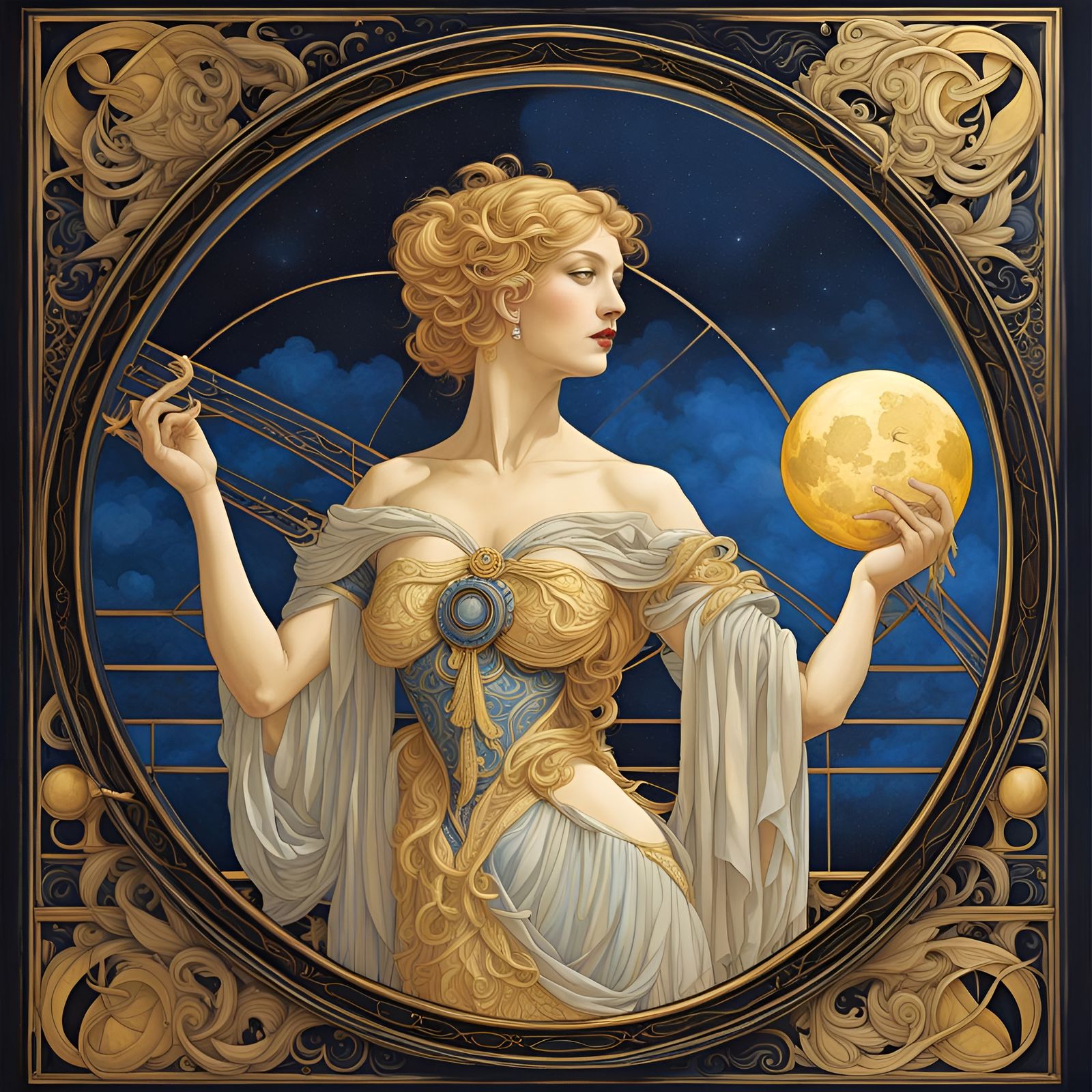 Luxurious Opera Diva Under Golden Moonlight