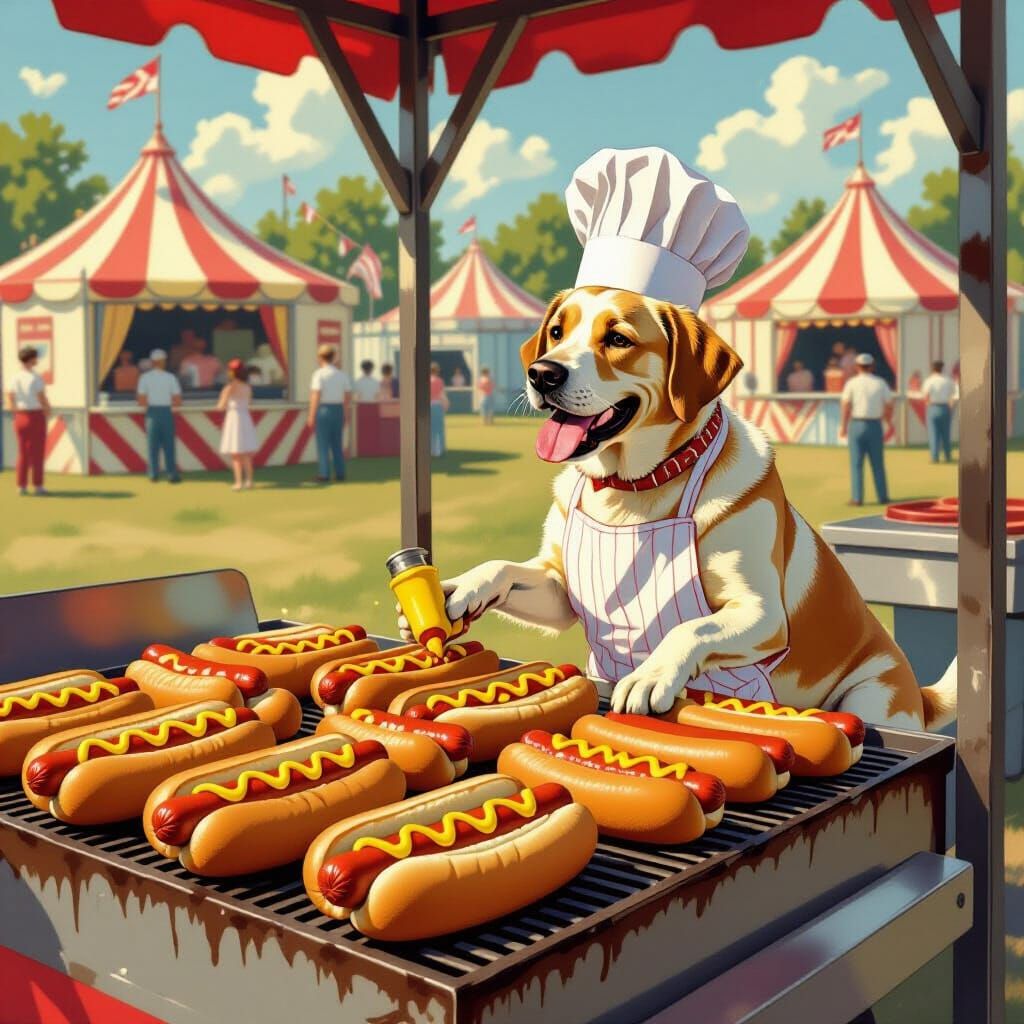 Norman Rockwell Circus Hot Dog Stand with Chef Dog