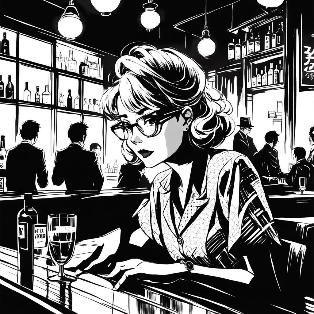 A 1940s Lady Sips Whiskey in a Noir Los Angeles Bar