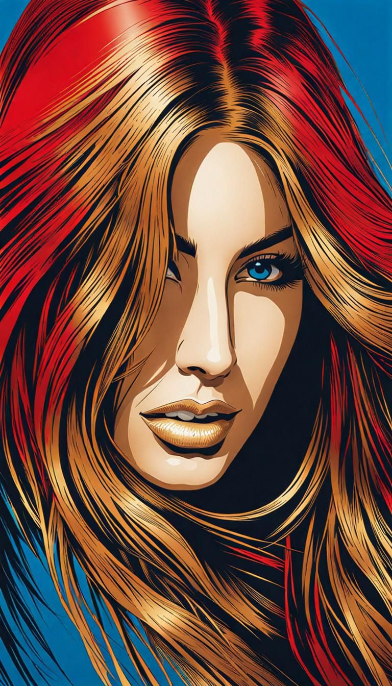 Long Hair Woman Portrait in Punk Techno Art