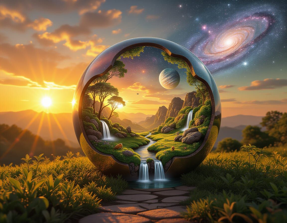 Kintsugi Ecosystem Inside a Spherical Space Station