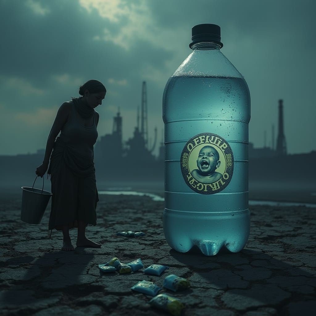 Dystopian Water Privatization Art with Faceless Woman